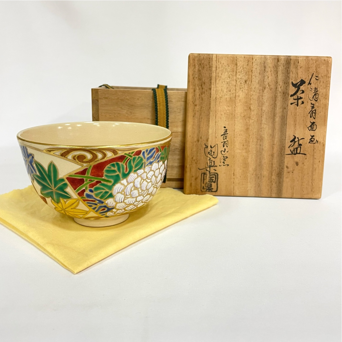 【十月☆特売品】平安 音羽山窯  森里陶楽作  仁清写  扇面画 茶碗 茶道具【中古】送料無料