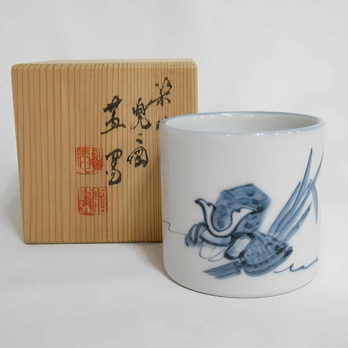 《五月★特売品》平安 高野昭阿弥作 染付 兜図  蓋置 茶道具 (中古 美品)