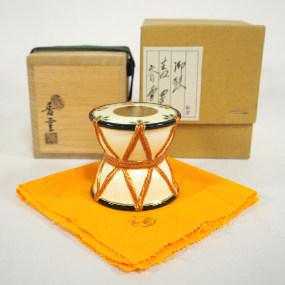 【五月の特売品】平安竜谷焼 宮川香雲作 御鼓  蓋置 茶道具【中古 美品】