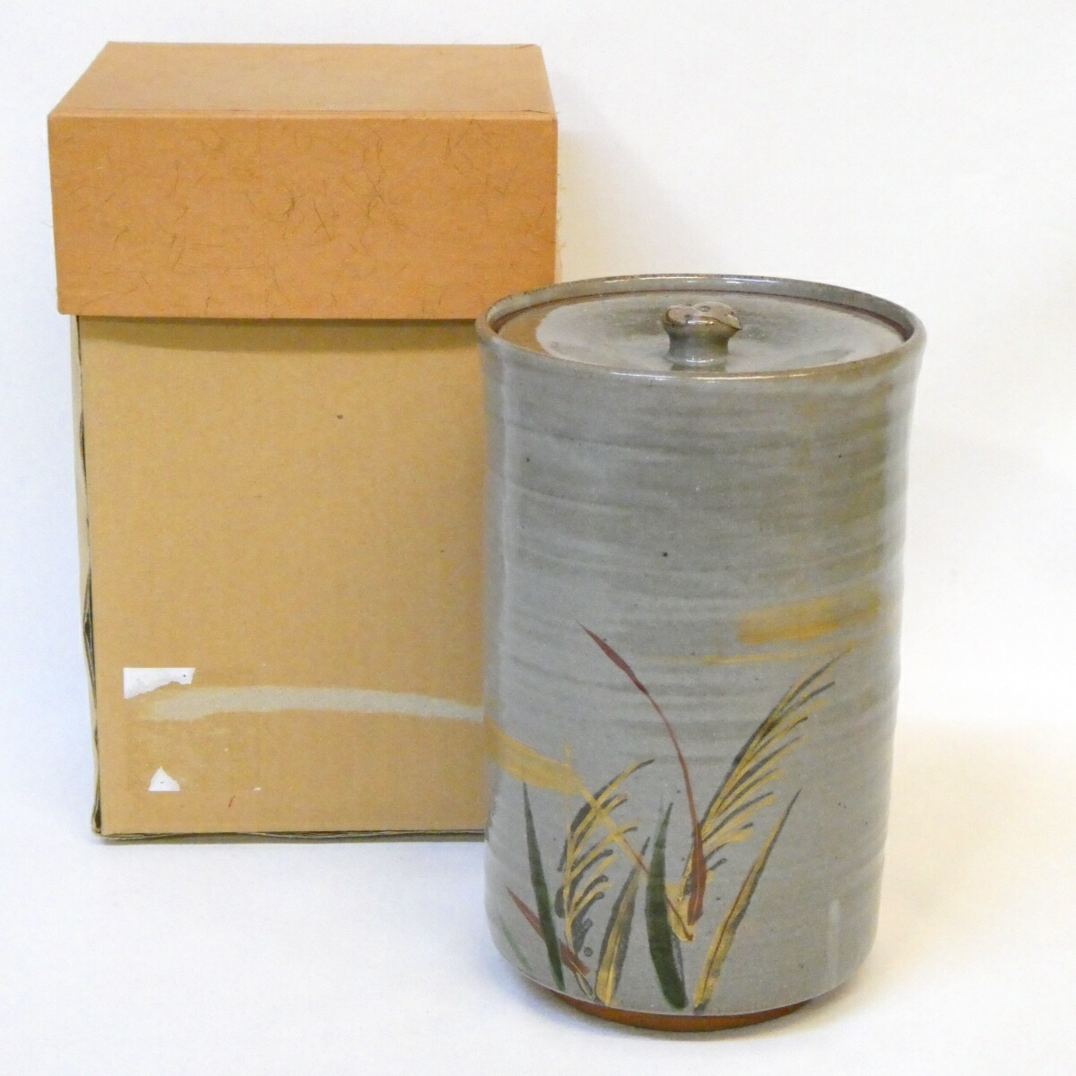 【六月の特売品】平安 橋本紫雲作 芒の絵 細水指 薄 中置 秋の茶道具【中古 美品】