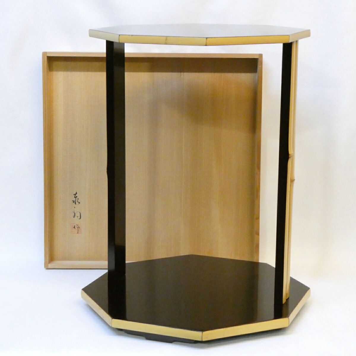 【鵬雲斎好写】 平安 泰軒作 竹寿棚 組立式 溜塗 茶道具【中古 美品】