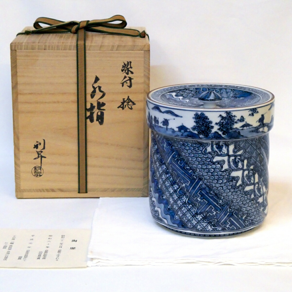 【六月の特売品】平安 三代 加藤利昇作 染付 捻 水指 茶道具【中古 美品】