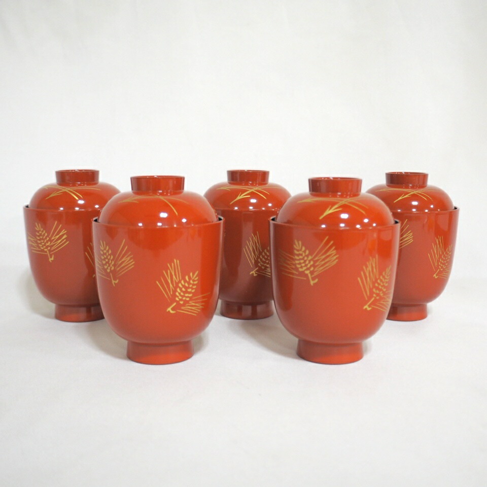 【懐石道具バラ売り特価】洗朱塗 松笠箸洗 五客 樹脂製 茶道具 【中古・美品】