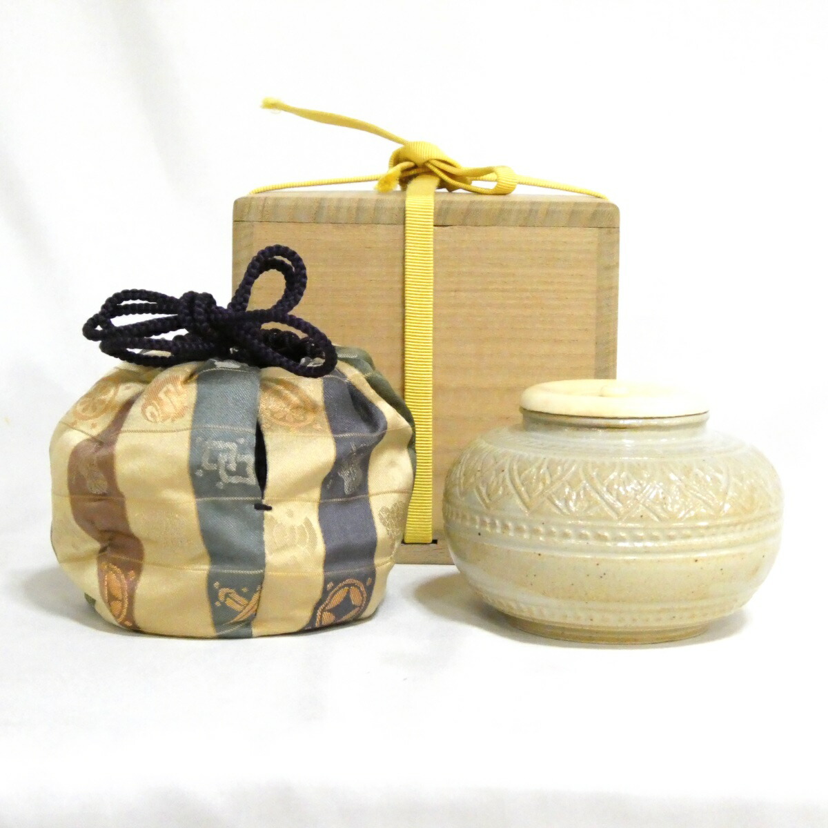 【十月の特売品】見立て茶入 石畳宝尽し 茶道具【中古 美品】