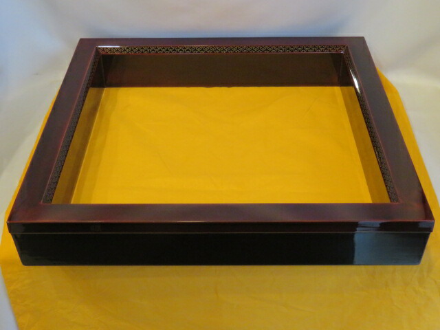 （十月◆特売品）輪島塗 前志芸男作 面独楽継絵沈金 溜塗炉縁 茶道具【税込・送料込】【中古・美品】