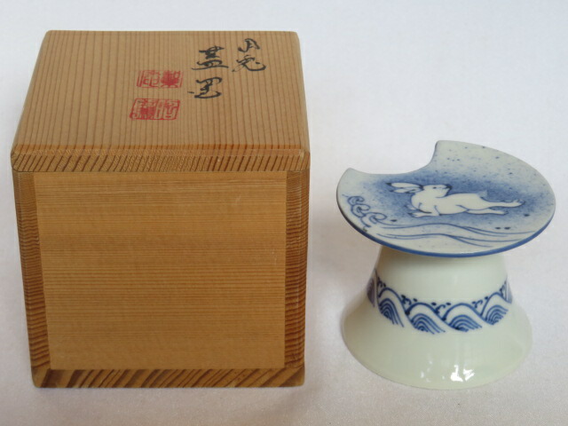（十月◆特売品）平安名工 高野昭阿弥作 月兎蓋置 茶道具 お月見【税込・送料込】 【中古・美品】