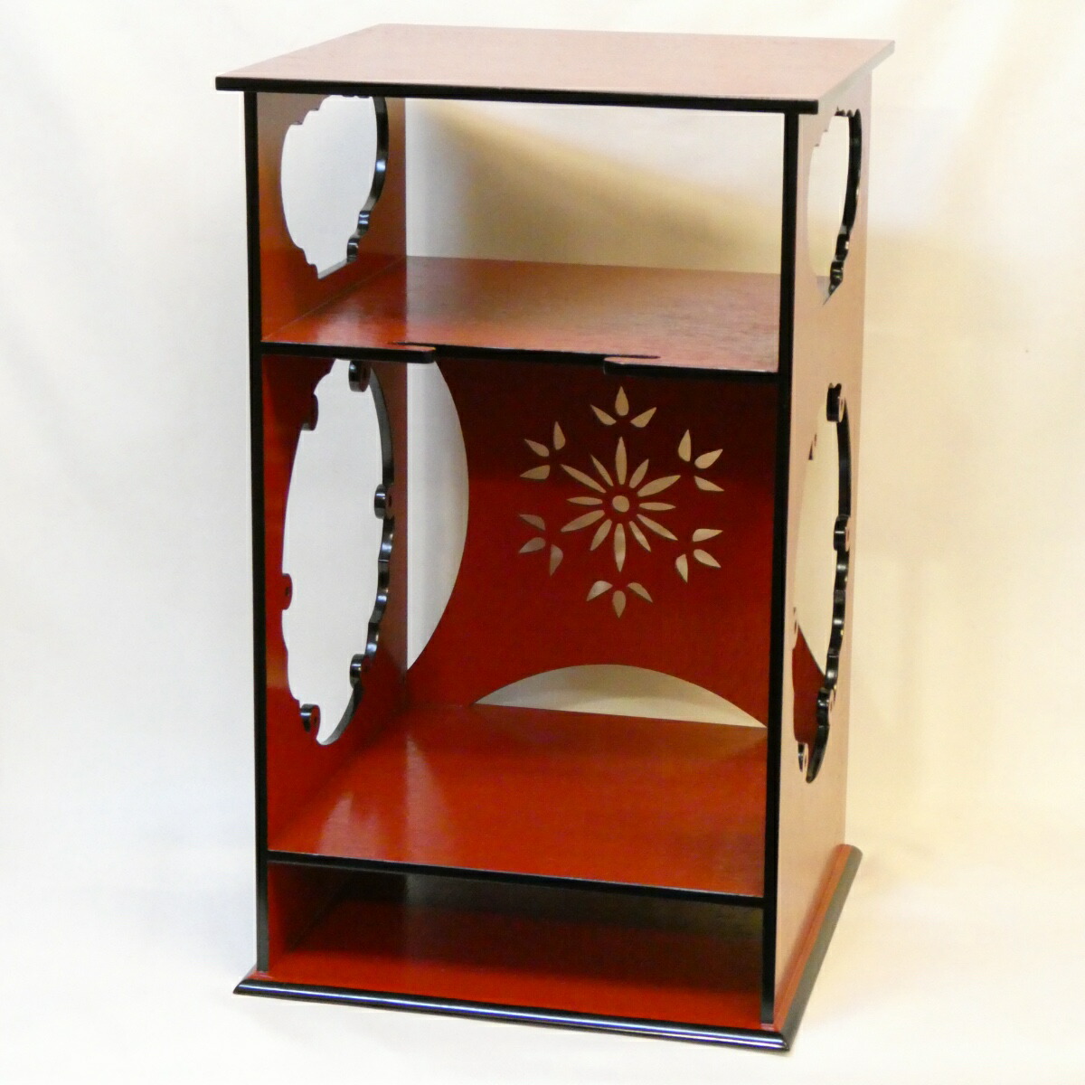 【一元斎好写】雪輪棚「朱」 江戸千家  不白流 固定式 掻合塗 茶道具【中古 美品】