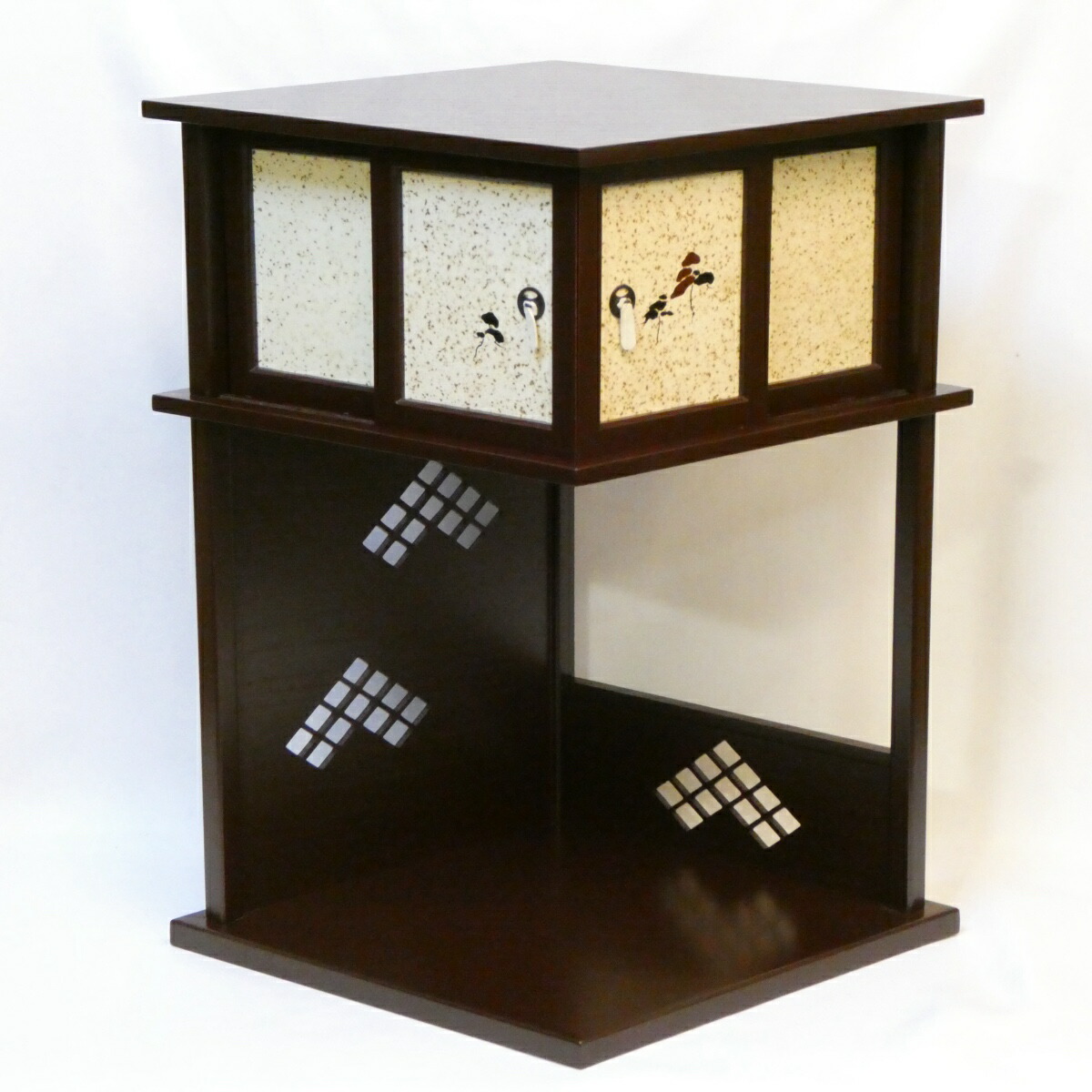 【十月の特売品】裏千家流 淡々斎好写 溜掻合塗 徒然棚 固定式 業平棚 茶道具【中古 美品】