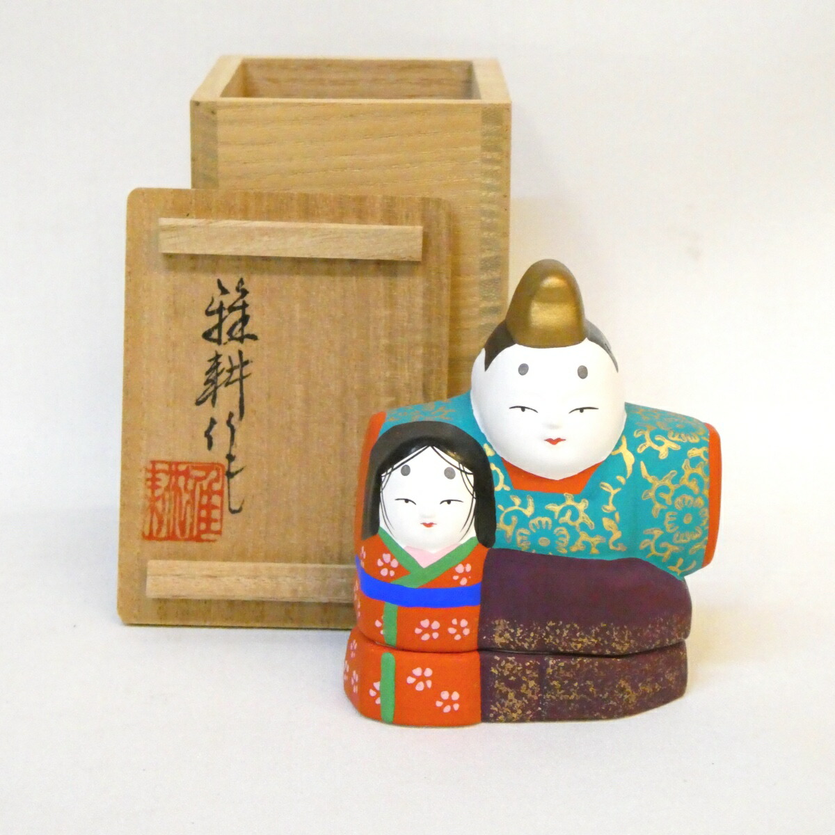 【十月の特売品】北村雅耕作 色絵 立雛 人形 香合 茶道具【中古 美品】