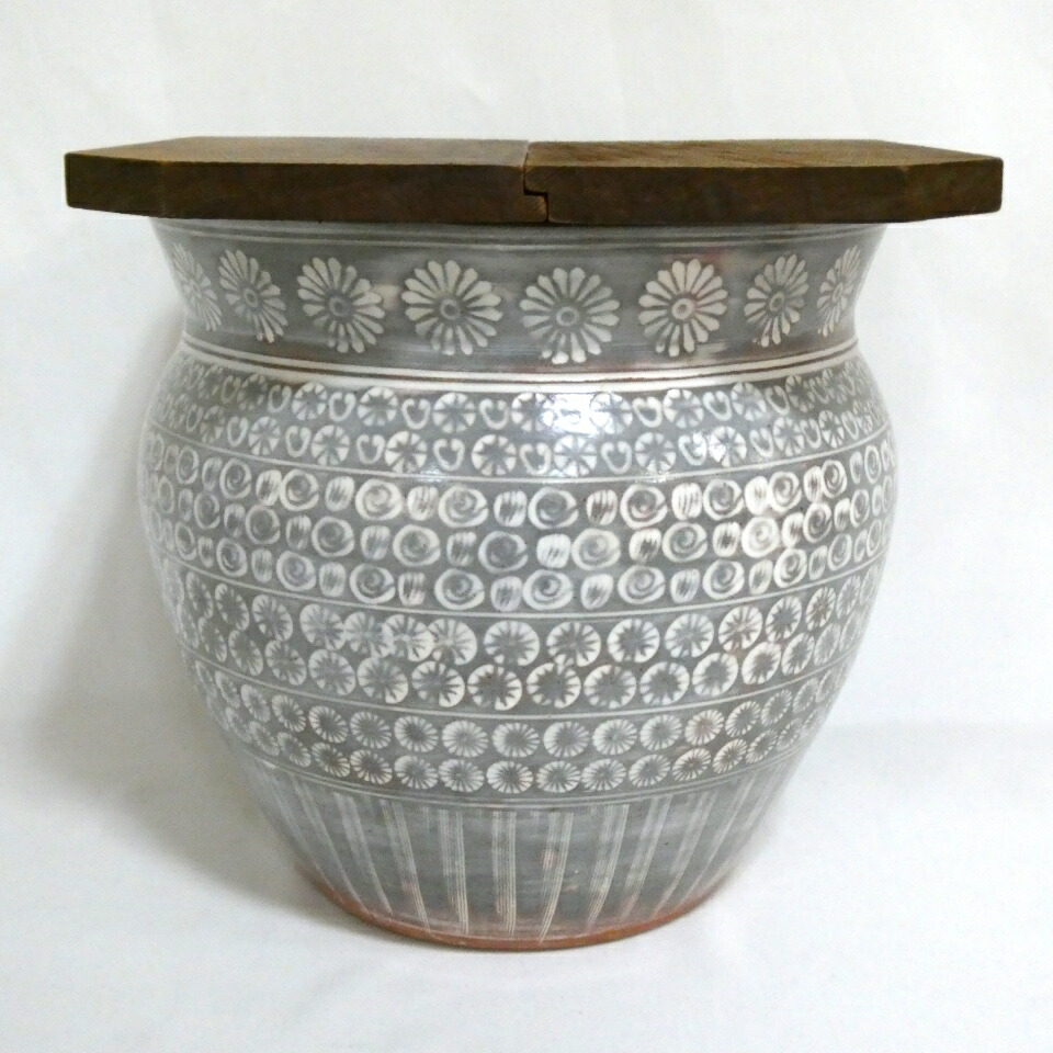 【箱なし特価】三島 水屋瓶（みずやかめ）割蓋付【中古】