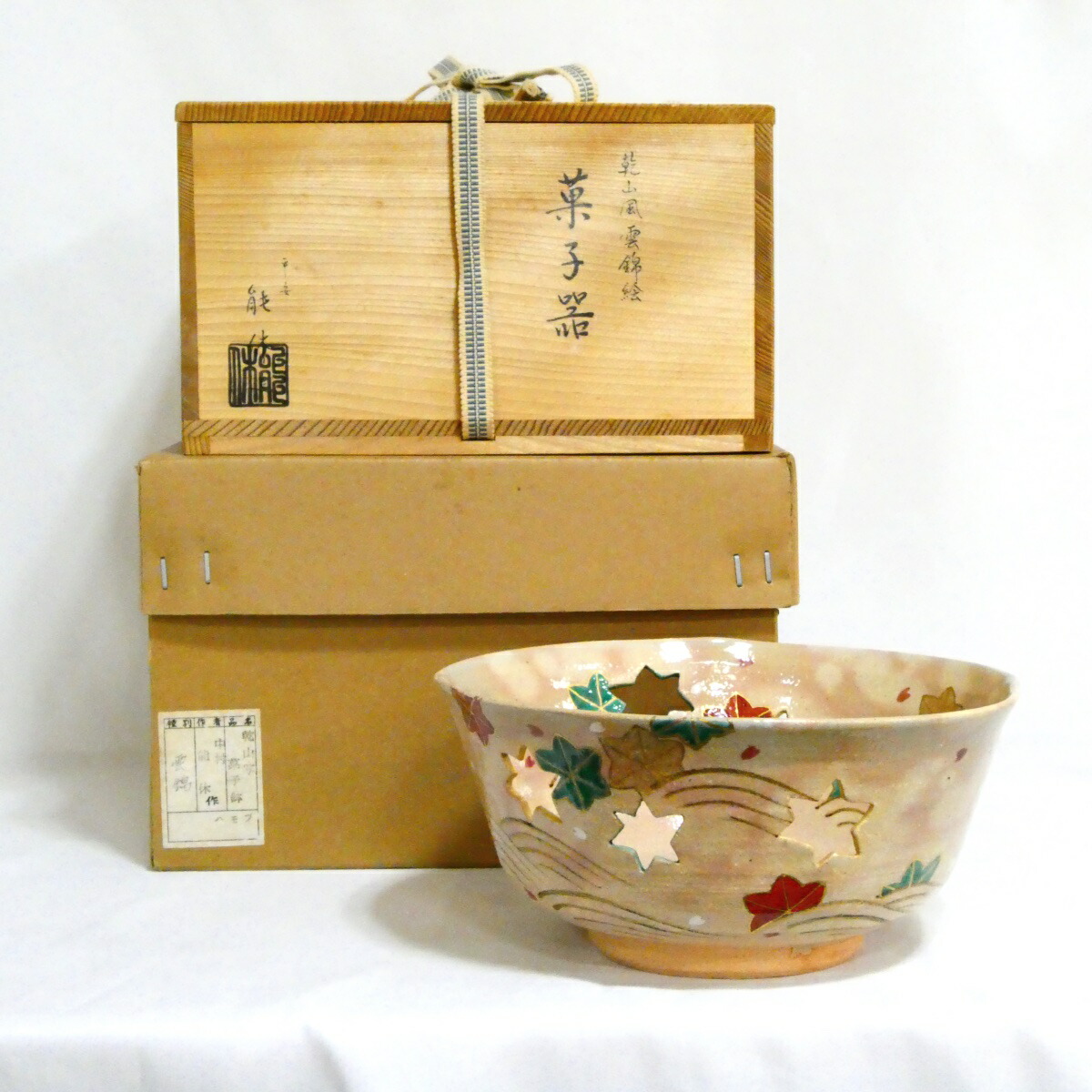 【十一月の特売品】平安 中村能林作 乾山風 雲錦絵 菓子器 茶道具【中古 美品】