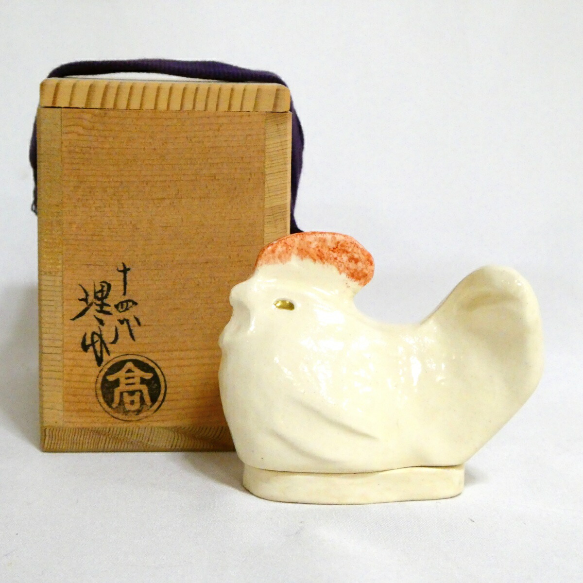 【理平焼・干支香合祭り】香川県高松焼 十四代 紀太理平作 酉(鳥)香合【中古・美品】