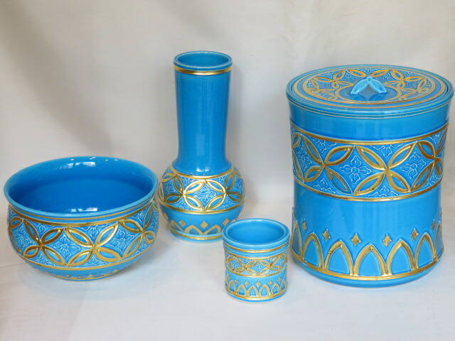 （十二月◆特売品）平安 勝見永泉作 七宝 浅黄交趾皆具 一揃 茶道具【税込・送料込】【中古品】