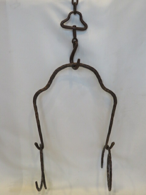 (十二月◆特売品)山形県和銑作家 菊地正直作 砂鉄釣釜道具 弦 釜鐶 釜鎖セット 吊釜 裏千家【税込・送料込】【中古・美品】