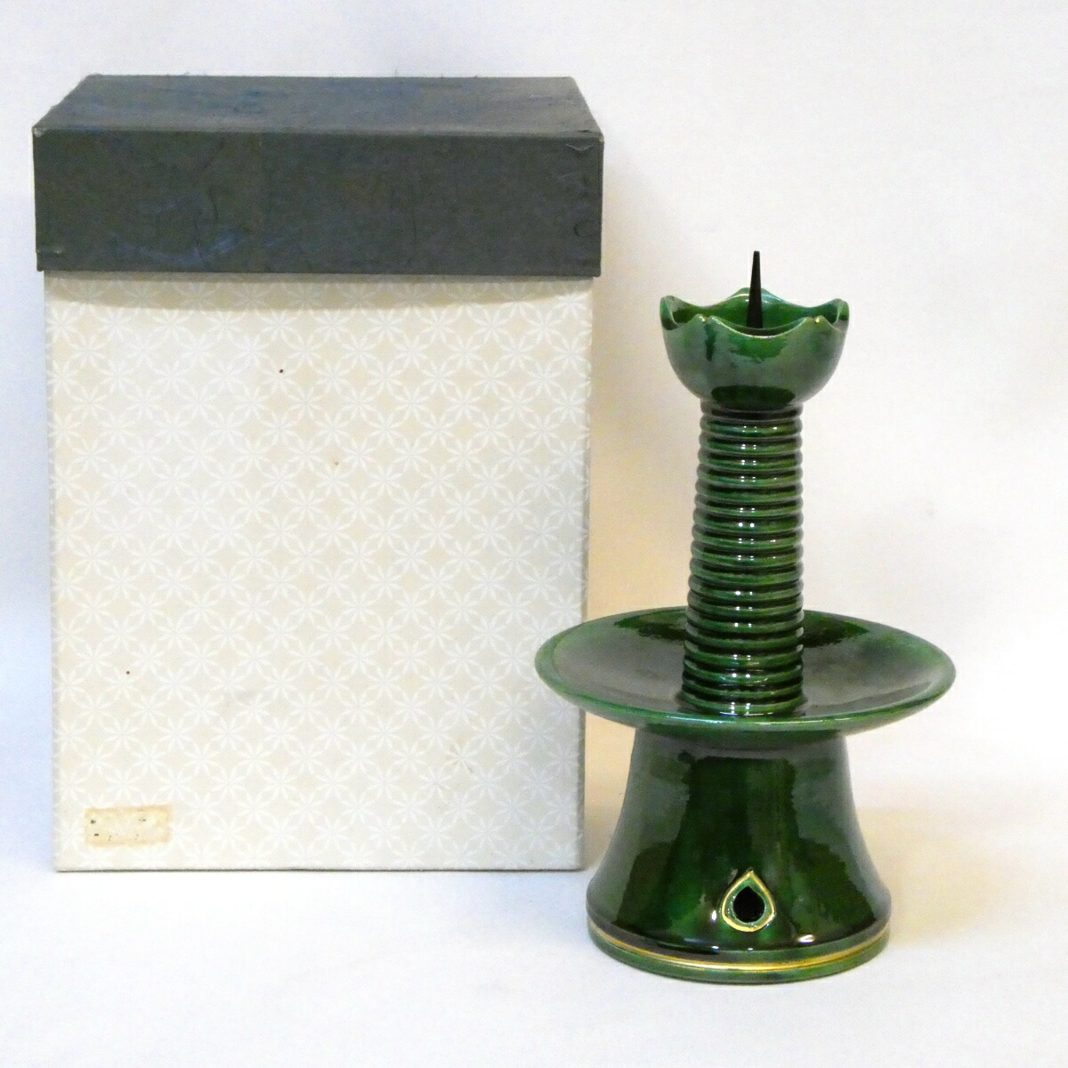 【夜咄 茶事道具】平安 佐々木松楽作 青楽 膳燭(1) 茶道具【中古 美品】