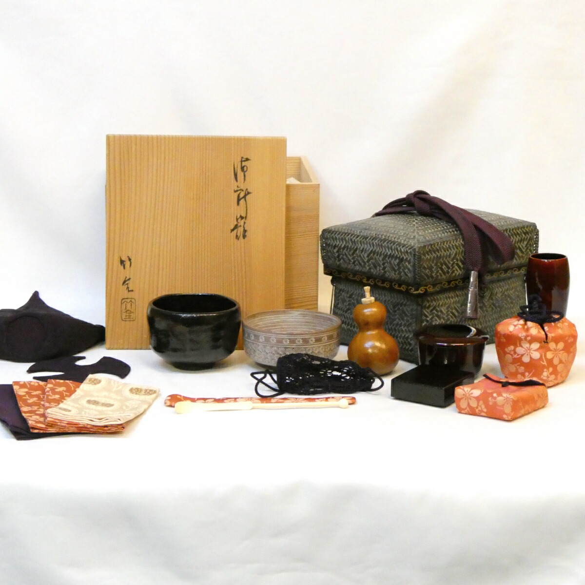 【年末特売品】竹全作 御所籠 上芋茶杓と皆具添 セット 茶道具【中古 美品】