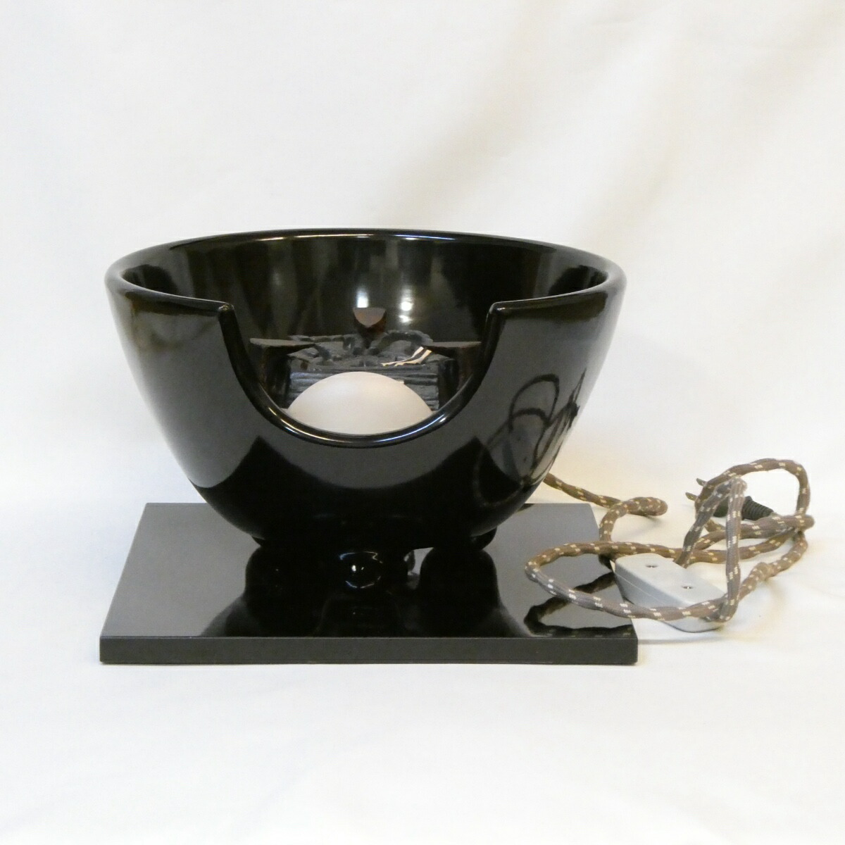 【創巧野々田】 九寸 F406 黒真塗紅鉢 B 裏千家流炭型電熱 前瓦と香炊付 茶道具【中古 箱無し】