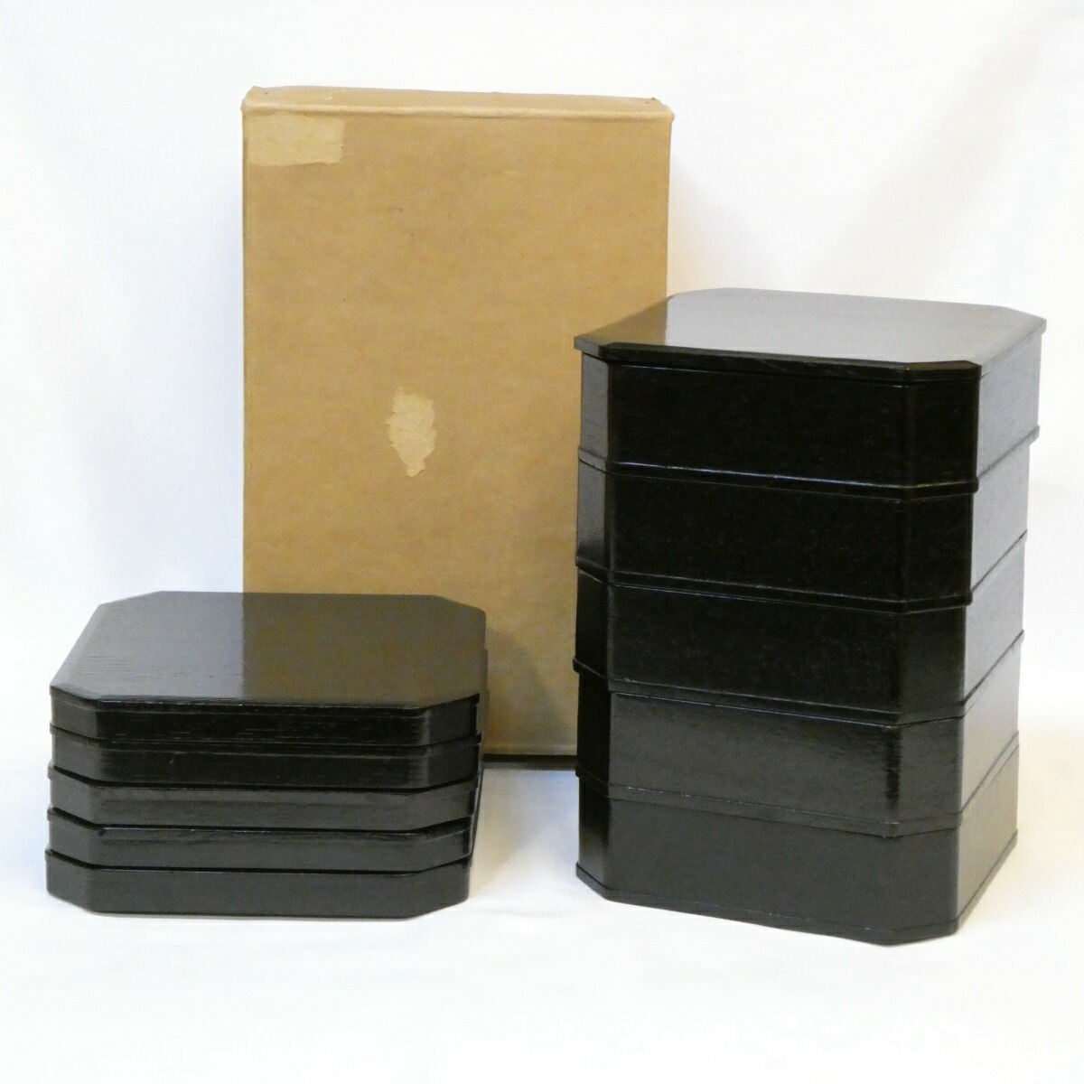 【十一月の特売品】縁高重セット かぶせ蓋付 掻合塗 木製 茶道具 懐石 五客揃【中古 美品】