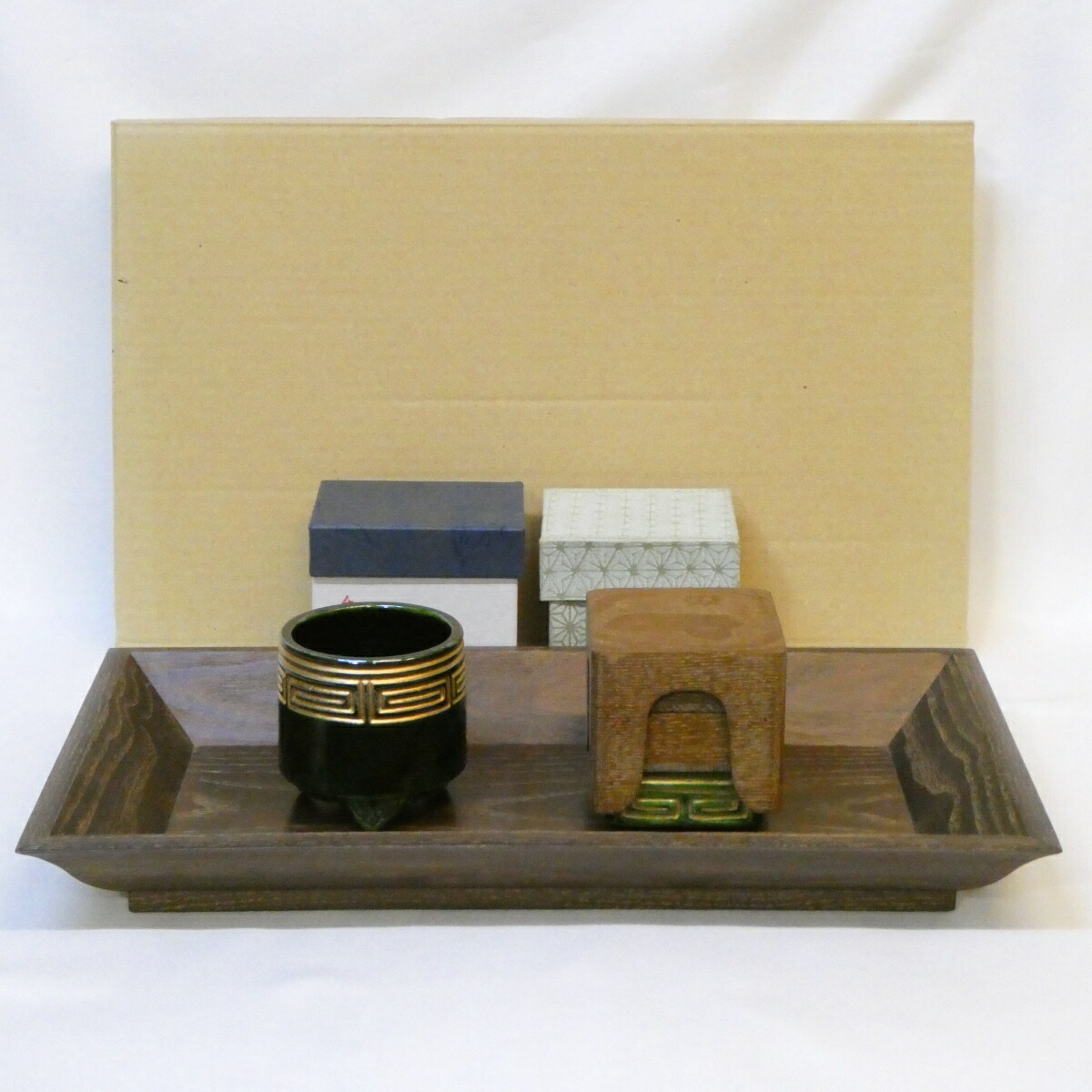 【表千家流】桑香盆 三点セット（1） 川嵜和楽作 重香合、聞香炉 茶道具 香道具 七事式【中古 美品】