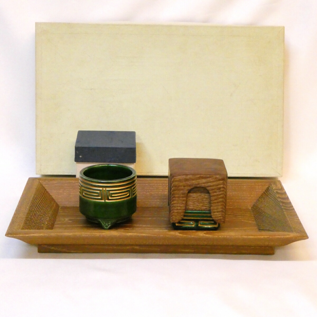 【表千家流】桑香盆 三点セット(2) 川嵜和楽作 聞香炉と無作 重香合 茶道具 香道具 七事式【中古 美品】