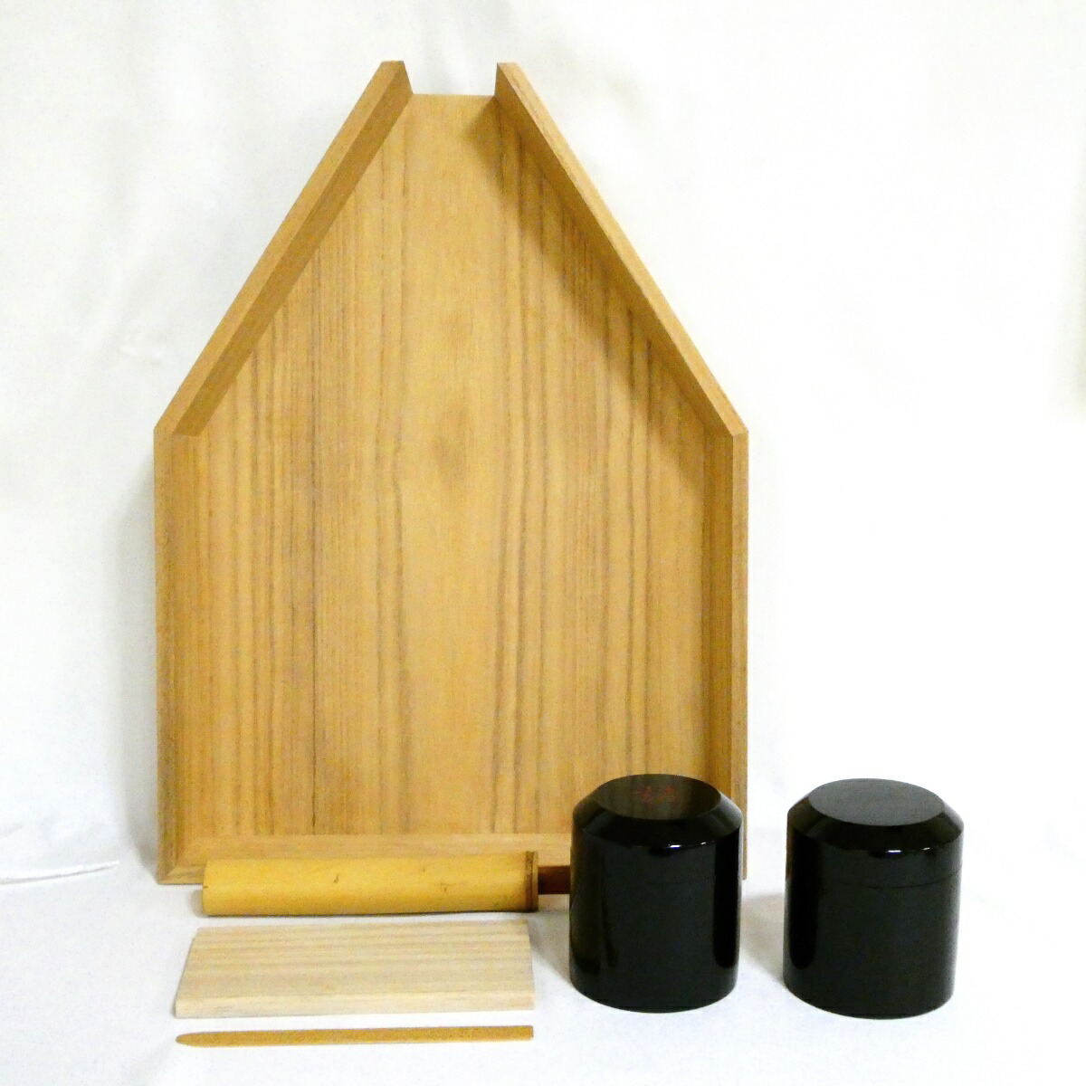 【口切りの茶事】大崎雄斎作 葉茶漏斗（糊板・ヘラ・小刀付）・挽家一双「詰茶入」セット 茶道具 4