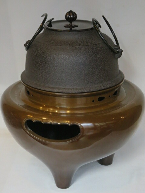 (新春)鋳師 金森紹栄作 唐銅 朝鮮風炉 真釜添え 茶道具【税込・送料込】【中古品】