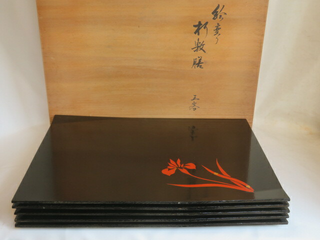 （新春）木製 糸巻膳 絵変り折敷膳十客揃 懐石膳 点心盆  〈税込・送料込〉【中古・美品】