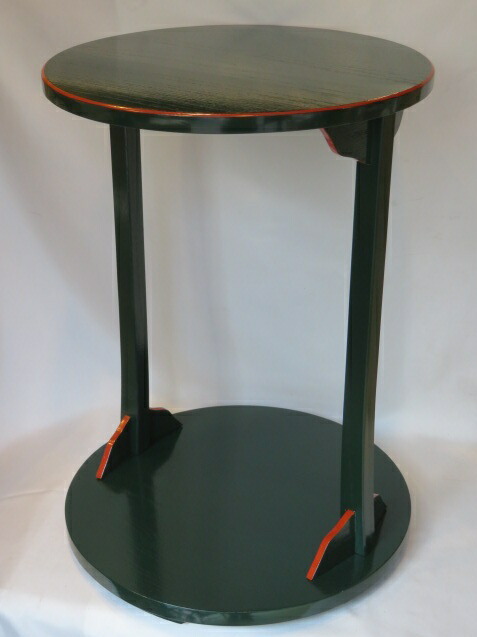 （新春）お稽古用 惺斎好写 青漆爪紅本漆掻合塗 丸卓 組立式【税込、送料込、中古品】