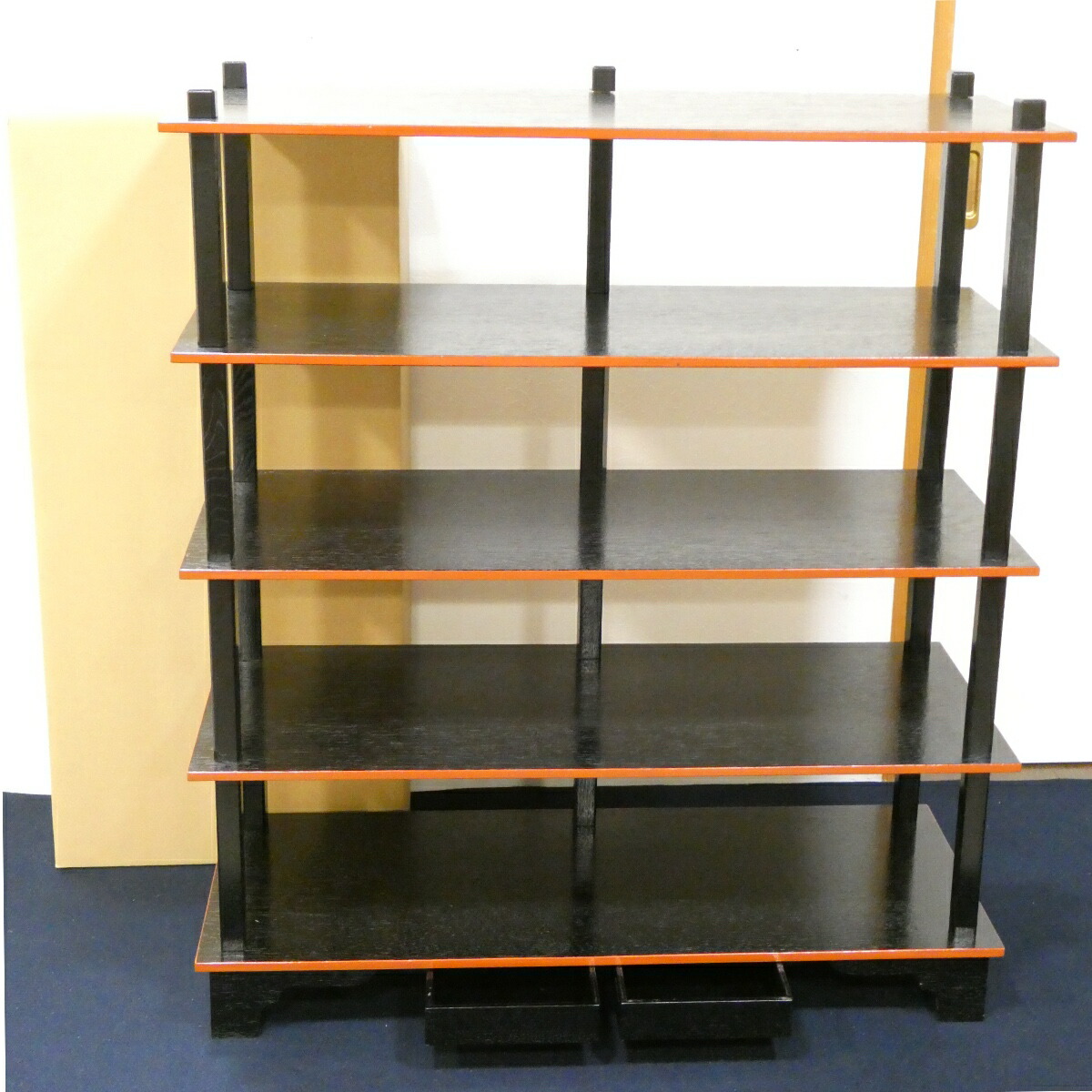 【引き出し付 木製柱】懐石道具 木製組立式 五段配膳棚 （1）水屋棚 水谷棚  紙箱入り 和風陳列棚【中古品】