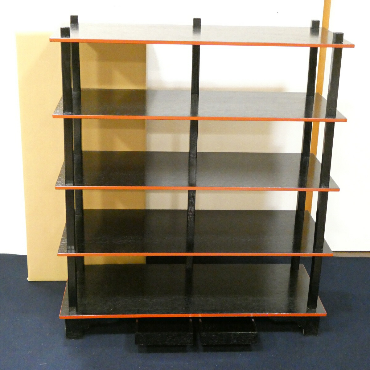 【引き出し付 木製柱】懐石道具 木製組立式 五段配膳棚 （2）水屋棚 水谷棚  紙箱入り 和風陳列棚【中古品】