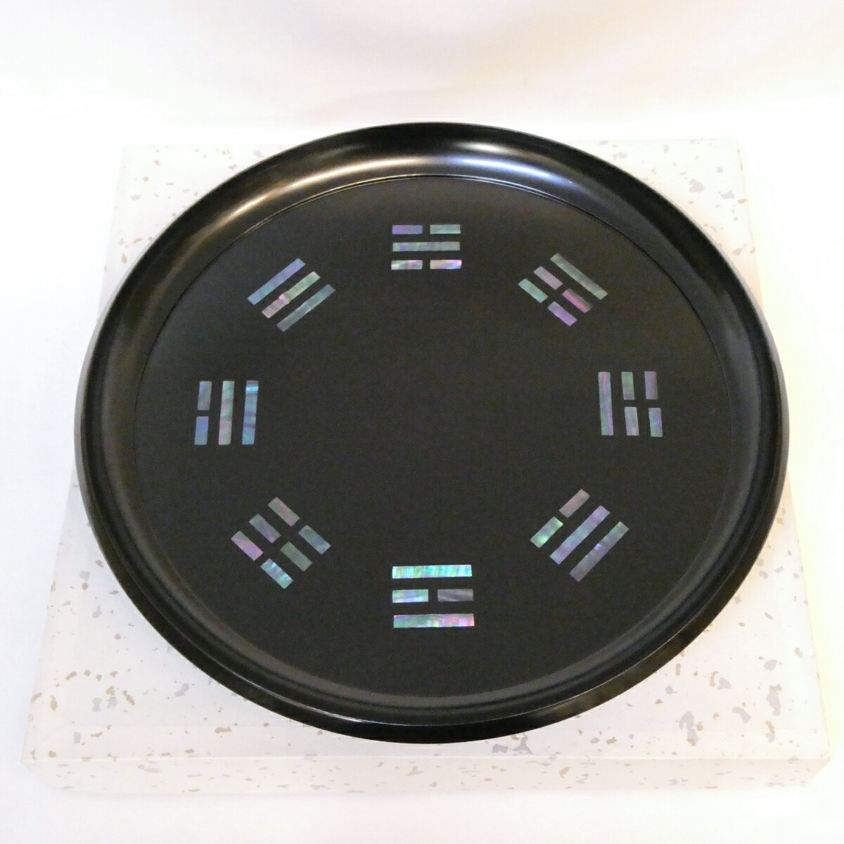 尺一寸 真塗 青貝螺鈿 八卦盆 木製 茶道具 【中古 美品】