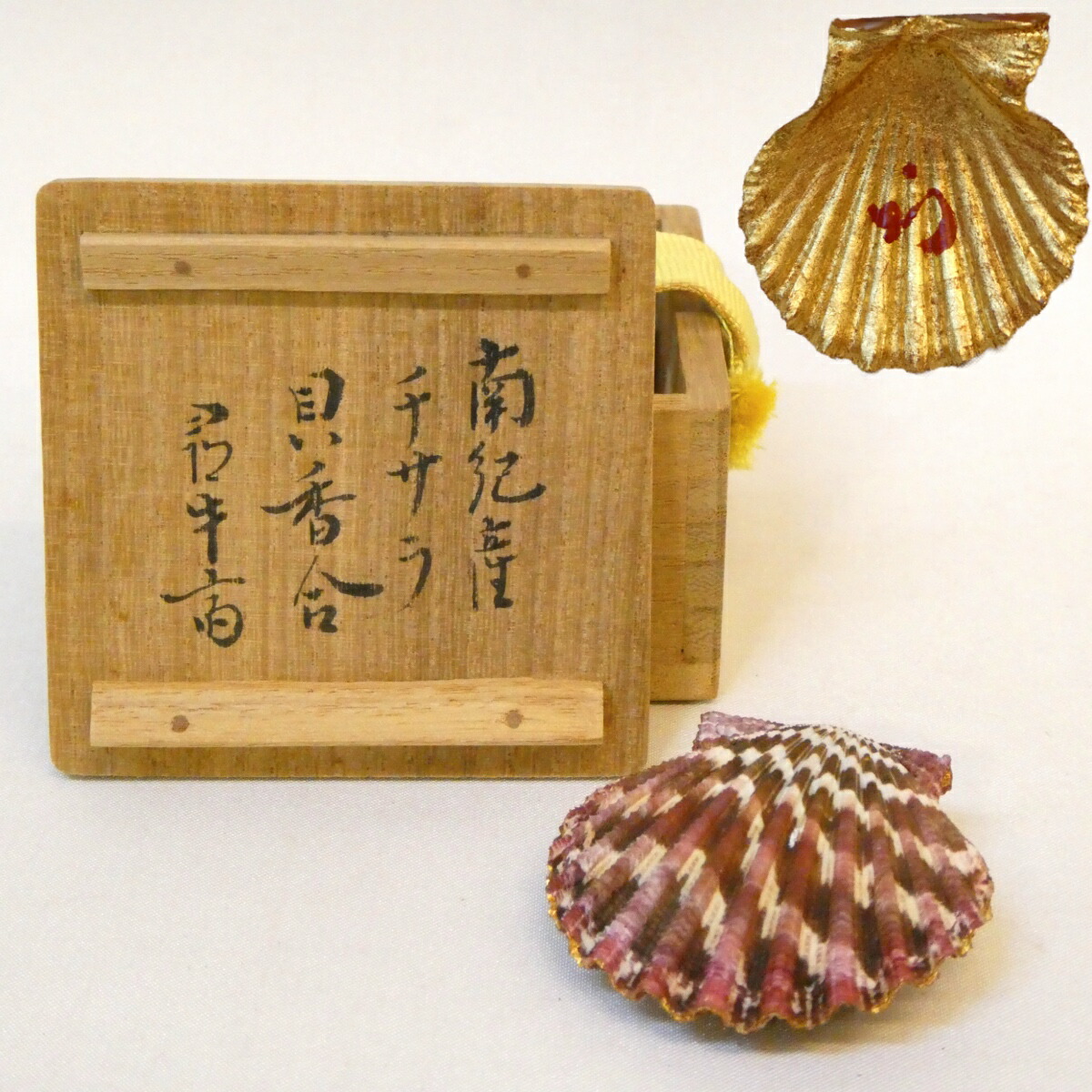 【尋牛斎宗匠書付】南紀産 チサラ貝 香合 内金箔 久田宗也宗匠【半床庵】箱書 花押 茶道具 【中古 美品】