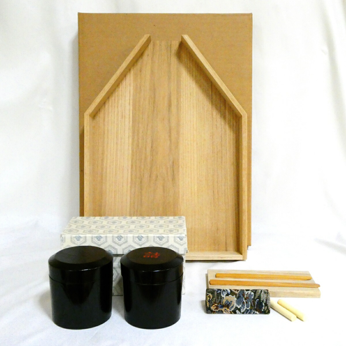 【口切りの茶事】 葉茶漏斗（糊板・ヘラ・印鑑付）・挽家一双「詰茶入」セット 茶道具 6