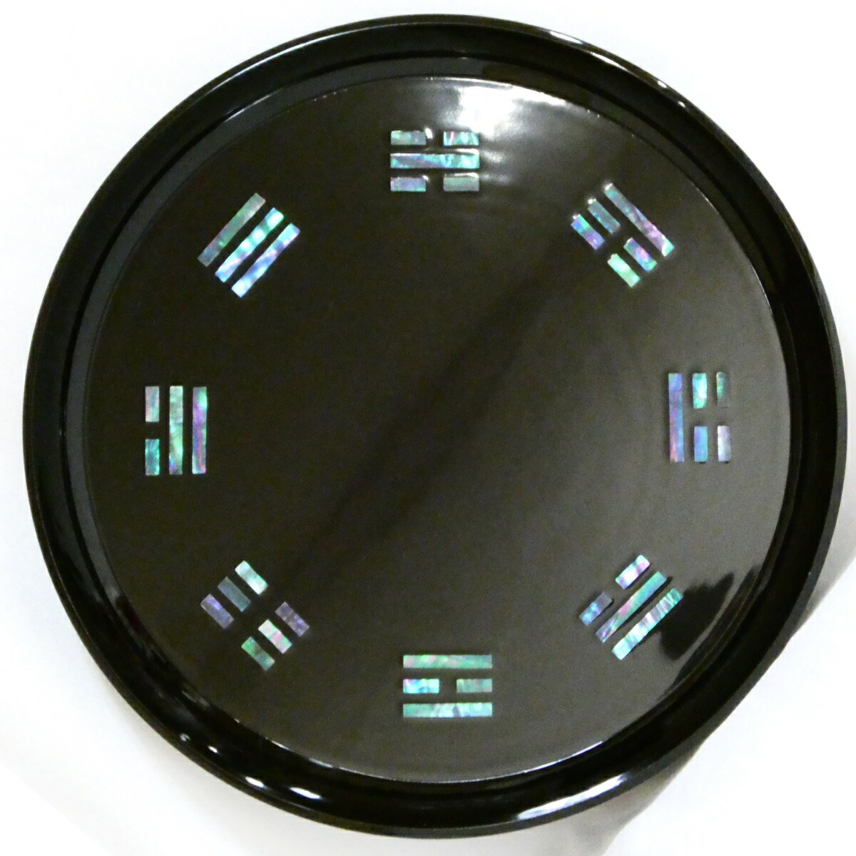 【三月の特売品】尺一寸 真塗 青貝螺鈿 八卦盆 木製 茶道具 【中古・美品】