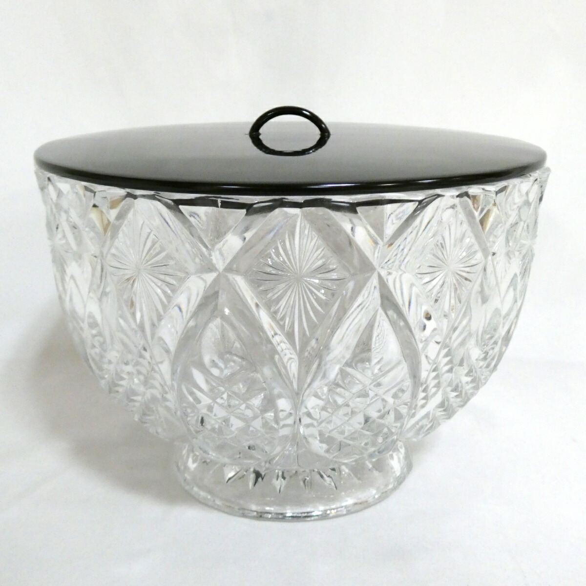 【夏の特売品】ギヤマン 義山  切子 水指 ガラス 木製塗蓋 茶道具【中古 美品】