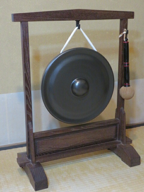 (弥生)鋳師 般若勘渓作 砂張 尺一銅鑼 バイ付と 本桑銅鑼枠 響銅 鹿革【税込・送料込】【中古・超美品】