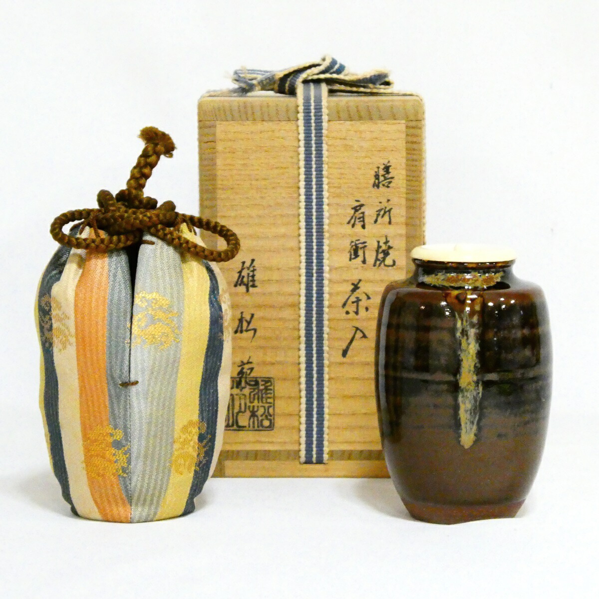 【紹智花兎】膳所焼 雄松苑 高橋一彦作 肩衝茶入 茶道具【中古・美品】