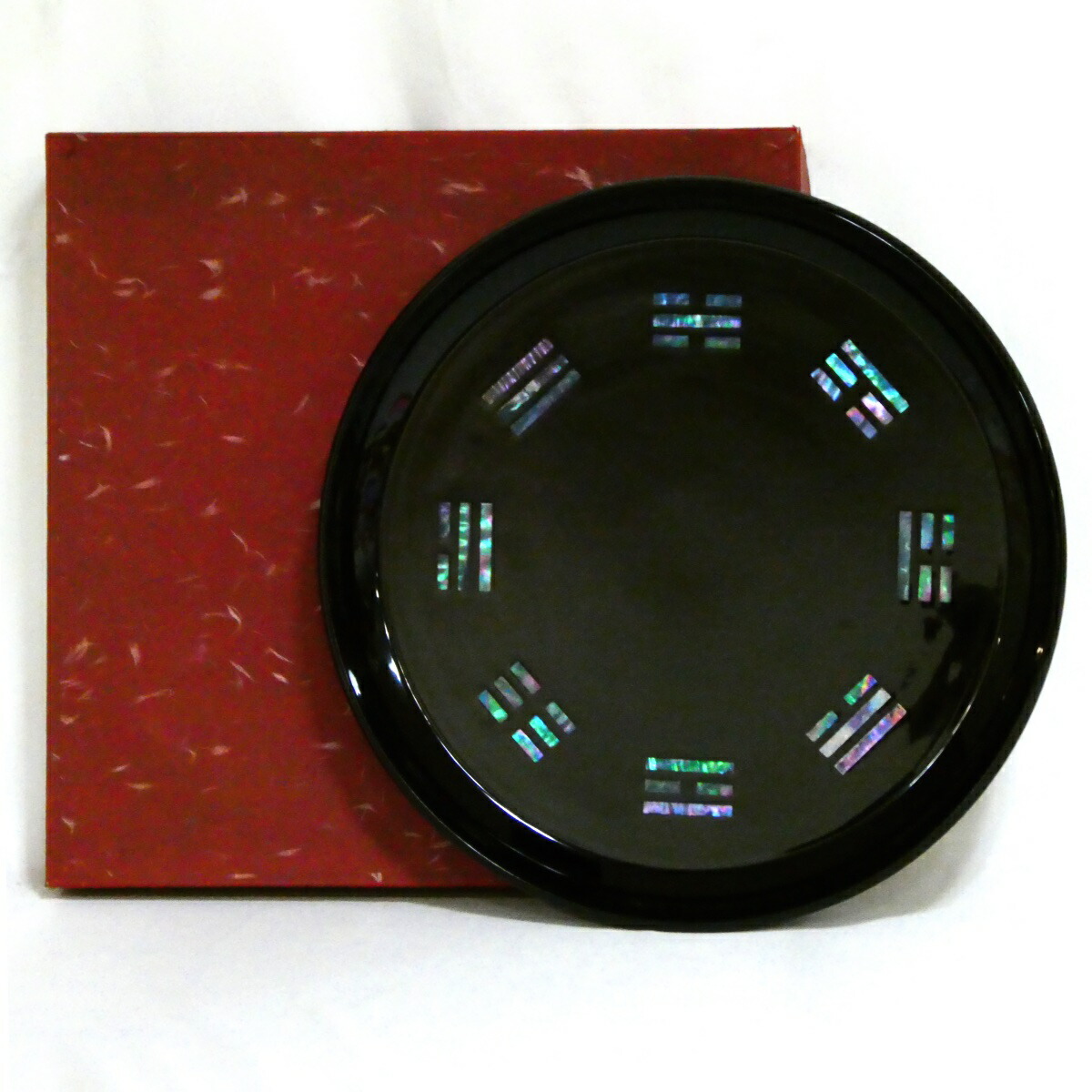 【特価品！！】尺一寸 真塗 青貝螺鈿 八卦盆 木製 茶道具 3【中古・美品】