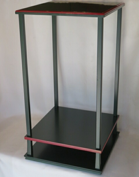 （卯月）平安 岡本漆専堂 漆園作 表千家惺斎好 一閑青漆爪紅小卓 唐銅卓下建水付【税込・送料込】【中古・美品】