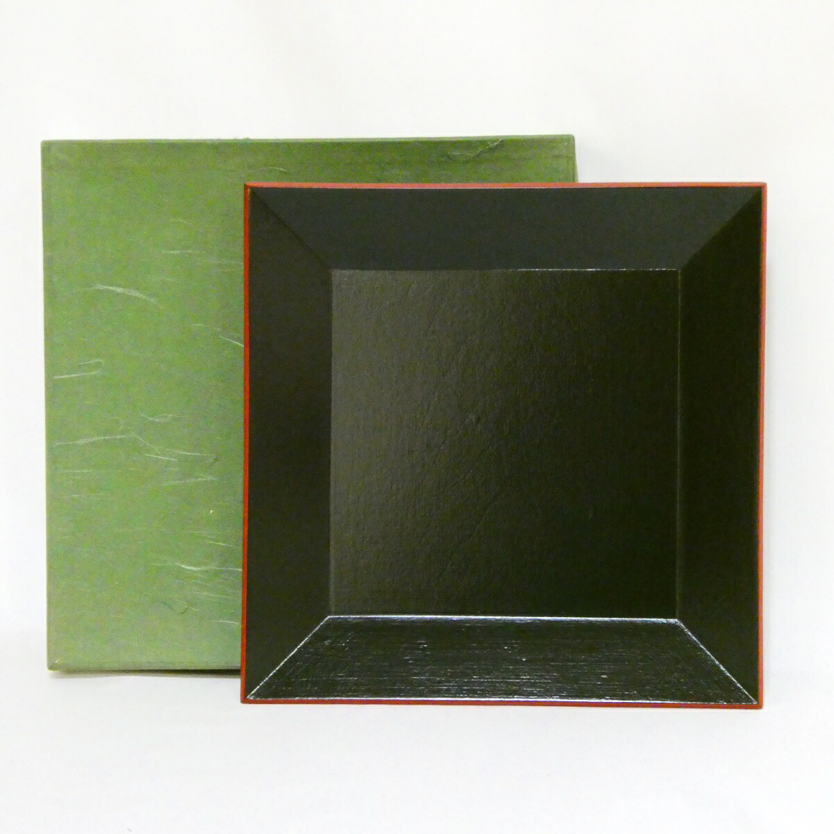 【茶道具】一閑塗 青漆爪紅 四方盆 [大]【中古 美品】
