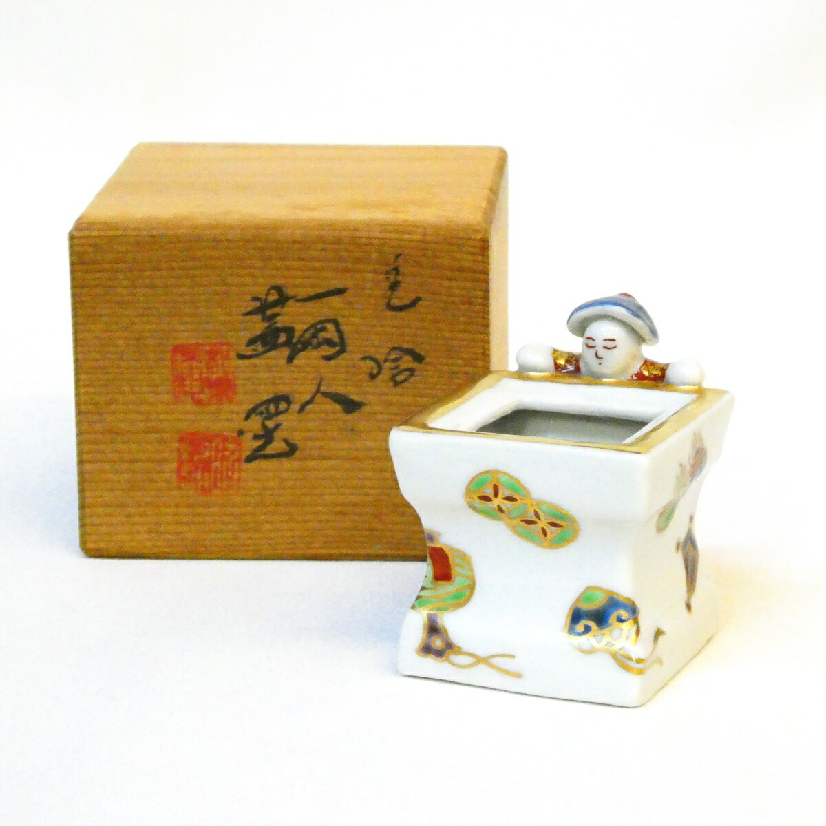 【茶道具】平安 高野昭阿弥作 色絵 一閑人蓋置【中古 美品】