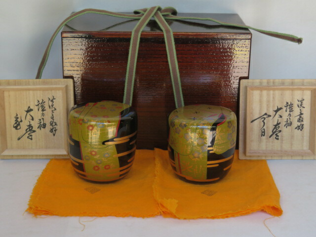 (睦月)山中蒔絵師 村田宗覚作 誰ヶ袖 春秋一双 大棗 鵬雲斎写 お稽古用! 【税込・送料込】【中古・未使用】