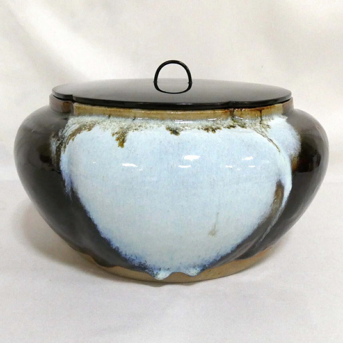 【七月の特売品】遠州七窯 膳所焼 岩崎新定作  阿古陀水指 陽炎園 アコダ水指 茶道具【中古 美品】