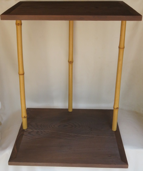 （文月）小林幸斎作 焼杉 玄々斎好写  五行棚 組立式 茶道具【税込・送料込】【中古・隙修理】