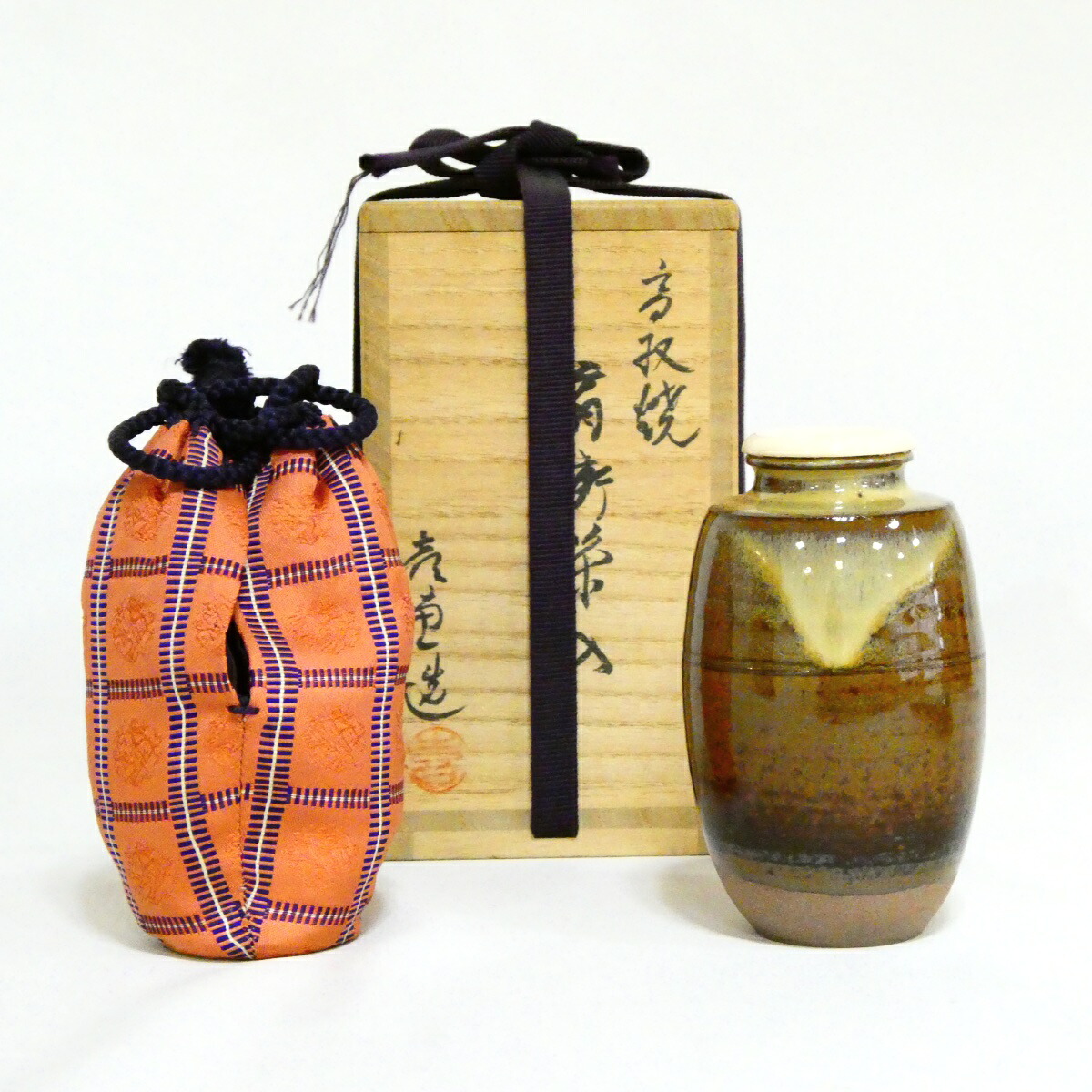 【茶道具 】高取喜恵作 高取焼 肩付茶入 雨龍間道 十三代高取八仙の妻【中古 美品】