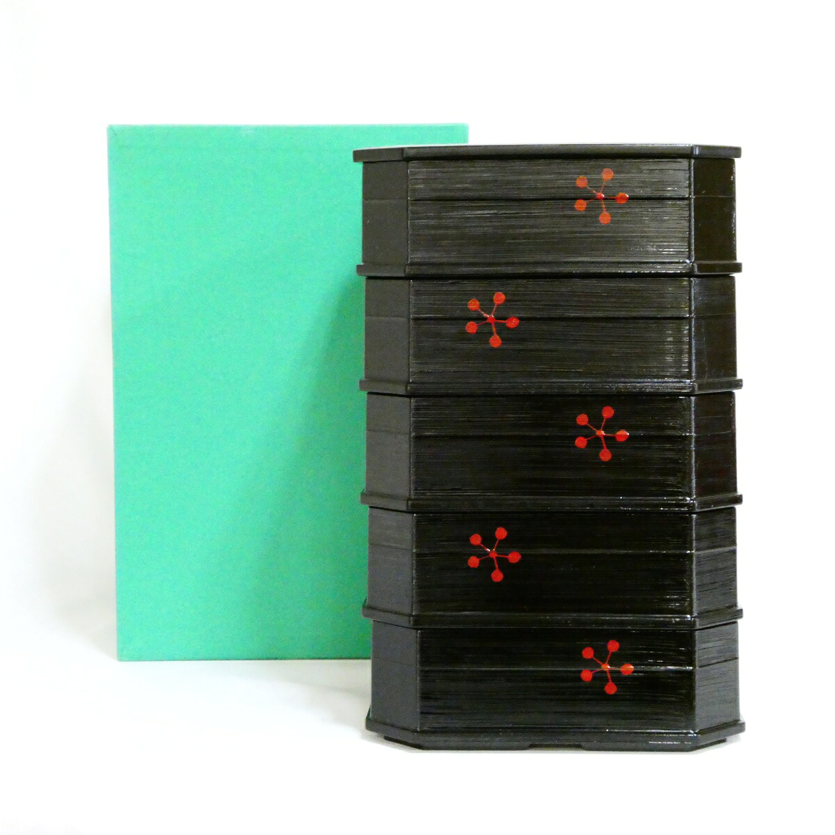 【お稽古用】 黒ハケメ 利休梅 縁高 樹脂製 菓子器 茶道具【中古 美品】