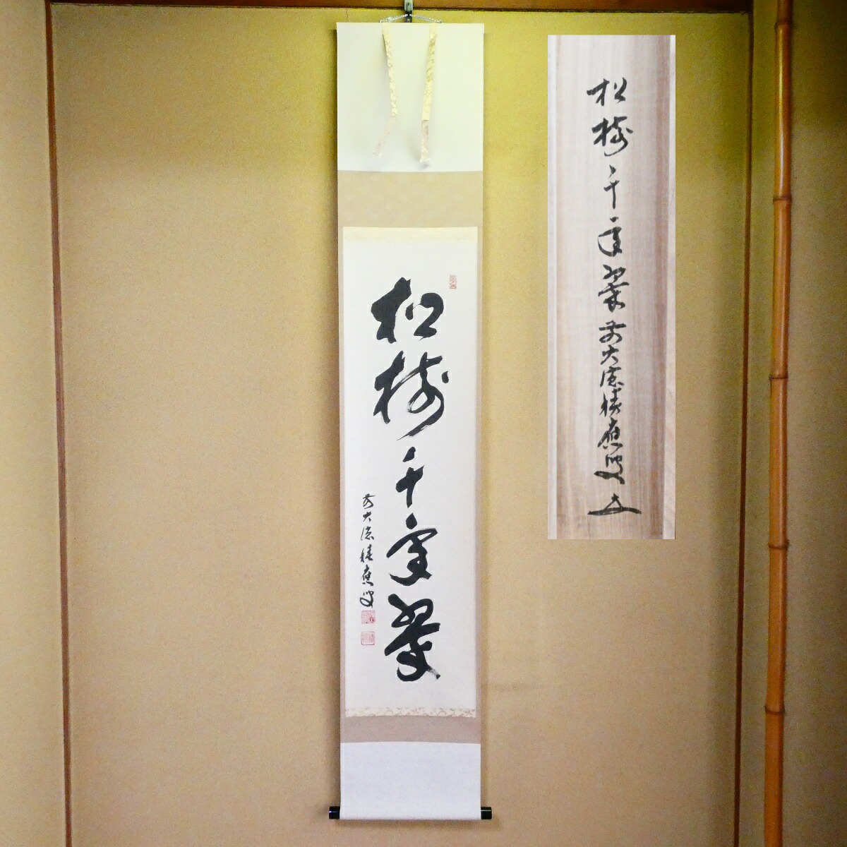 茶掛【松樹千年翠】前大徳 宝林寺 福本積應和 自筆 掛軸 共箱【中古 美品】