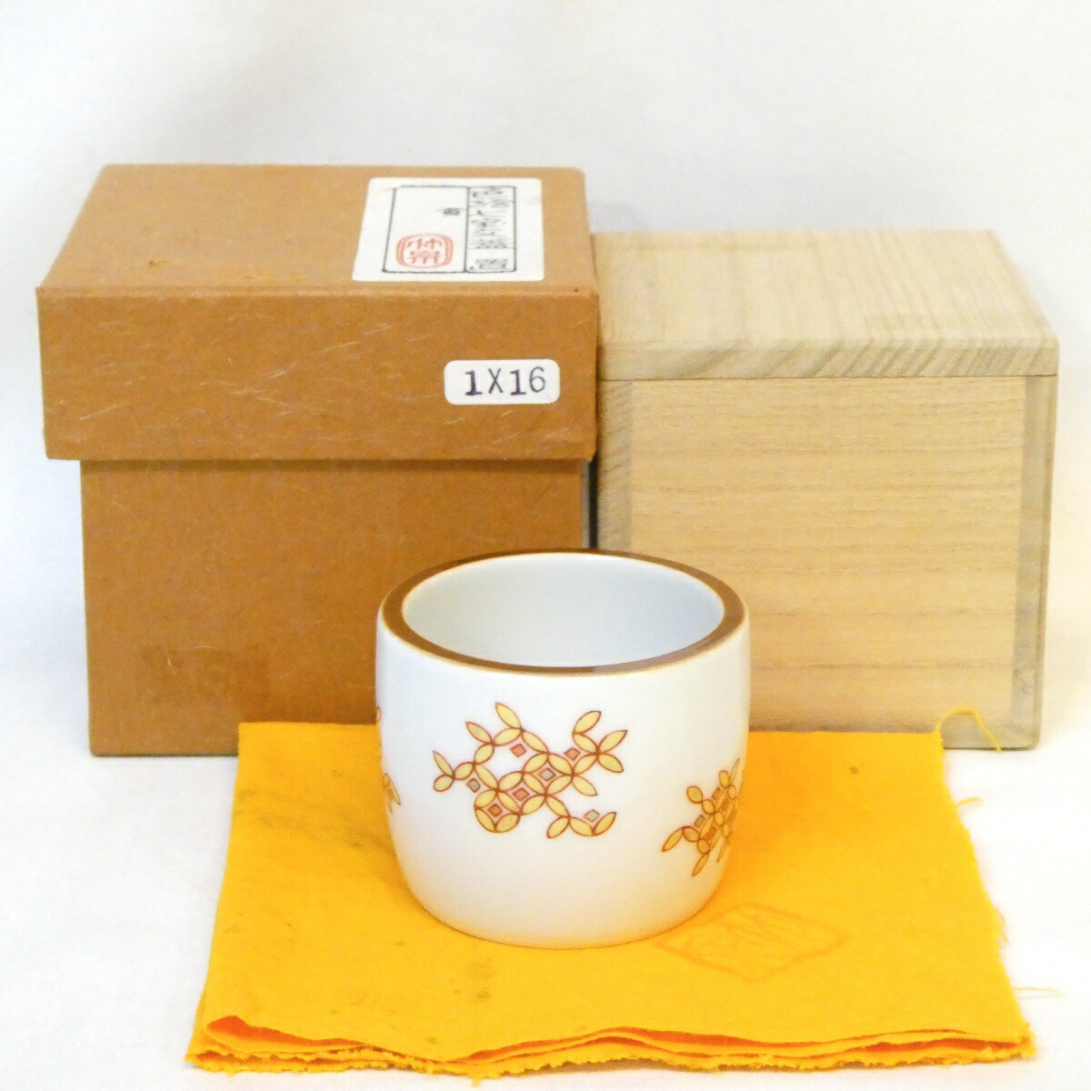 【九月の特売品】平安五代 三浦竹泉造 色絵 七宝文 蓋置 茶道具【中古 美品】