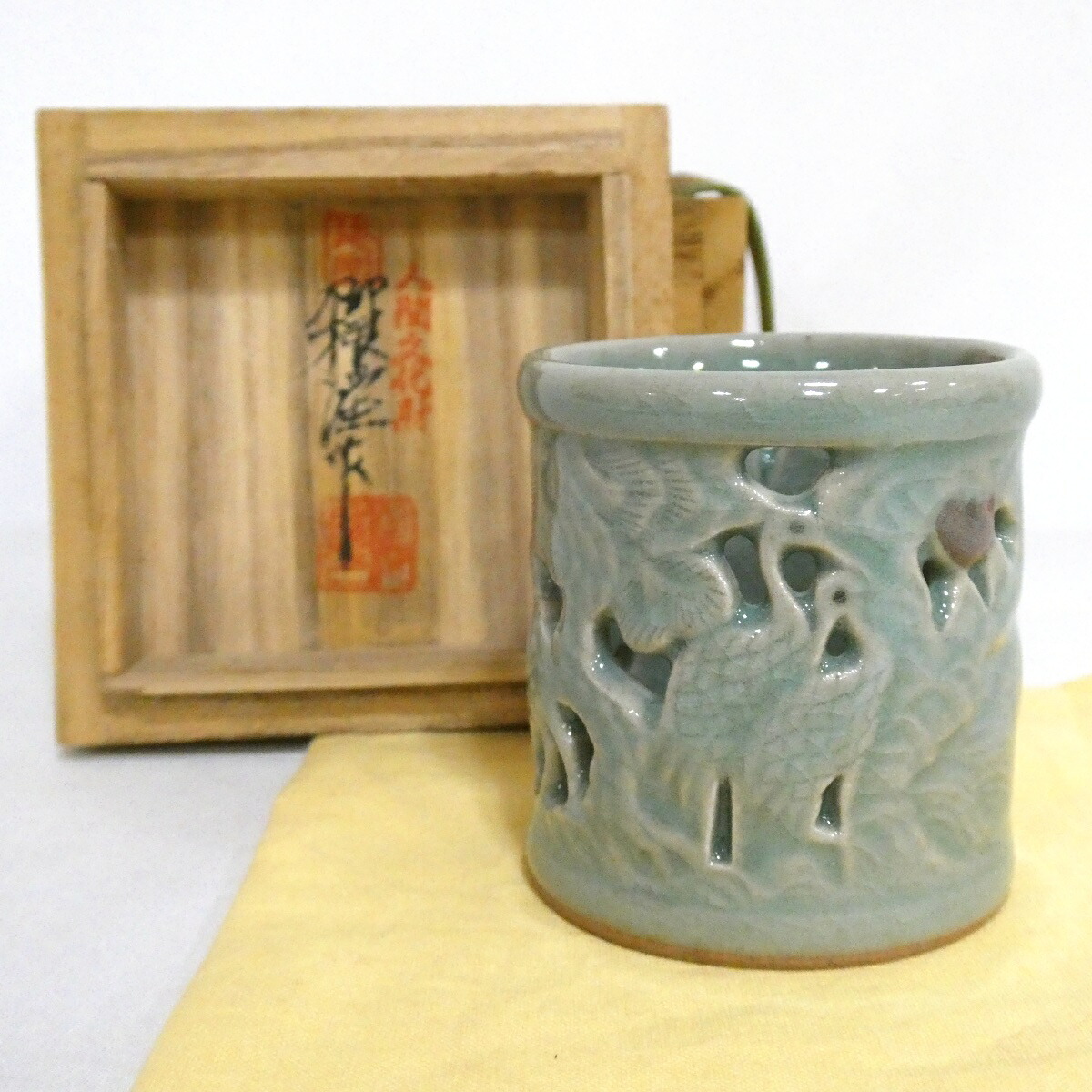 【十月の特売品】韓国人間文化財 柳海剛作 高麗青磁 蓋置 茶道具【中古 美品】