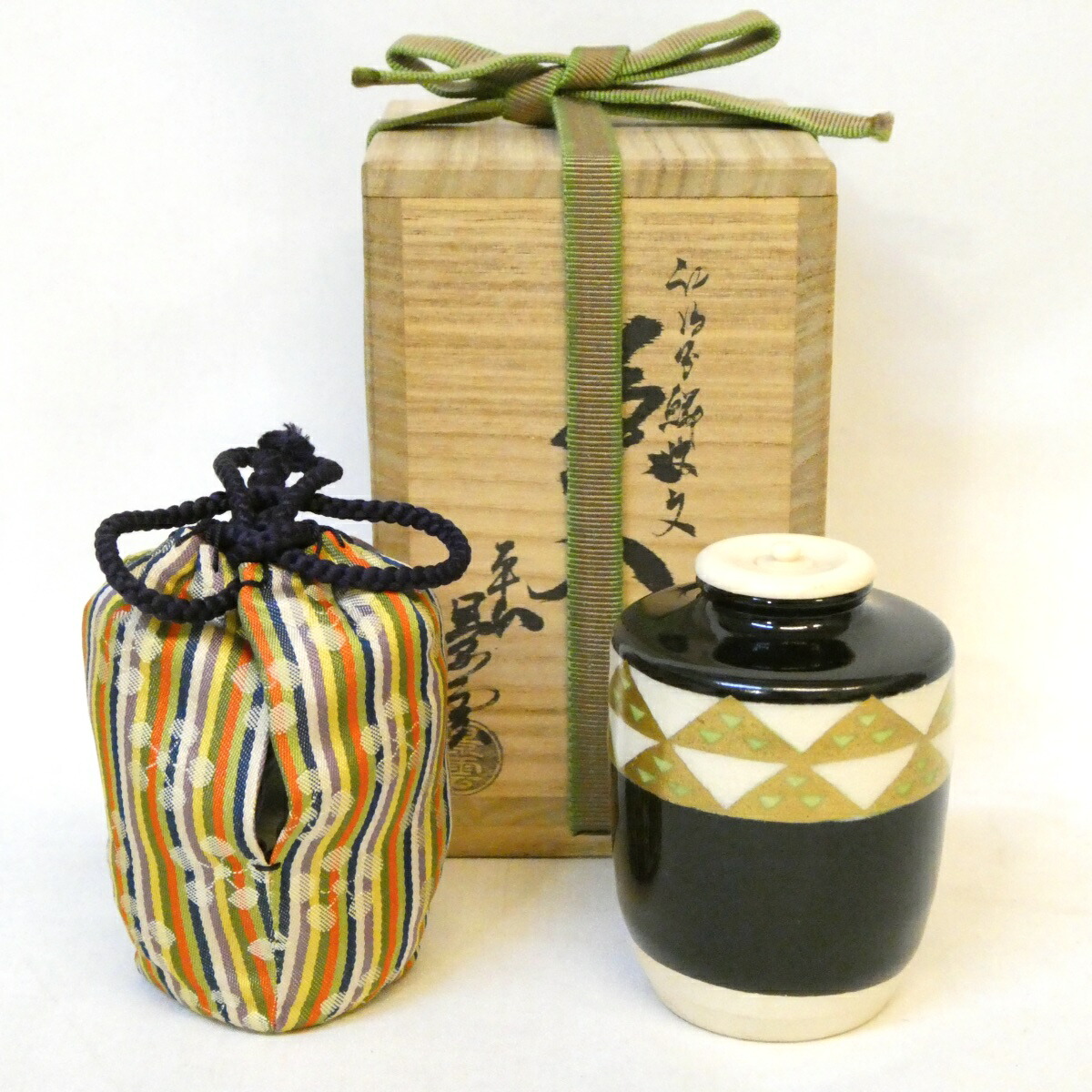 【十月の特売品】平安 手塚景雲作 仁清写 鱗紋茶入 利休梅 茶道具 【中古 美品】